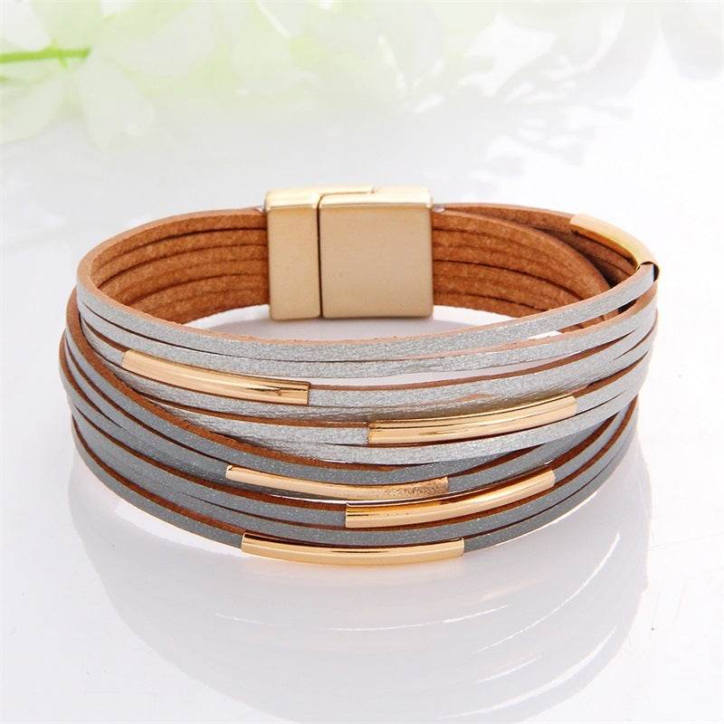 New Popular Multi-color Leather Charm Bracelet Men And Women Same Ornament Can Be Used As Gifts - Mubimart