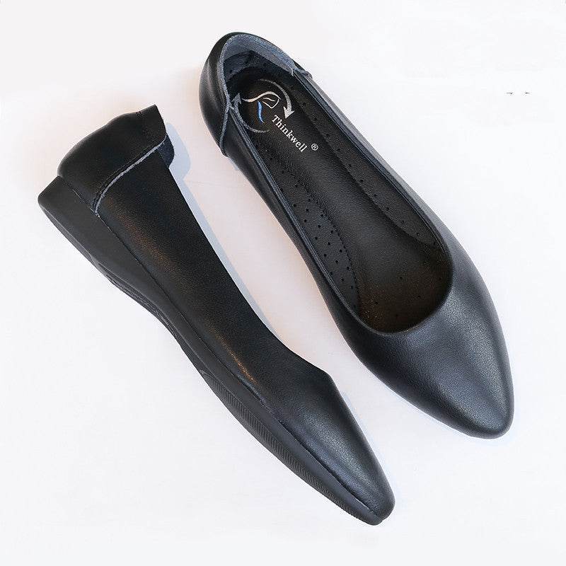Leather Work Shoes Women Black - Mubimart