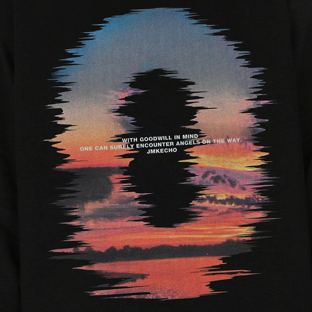 Sunset Reflection Printed Loose Sweatshirt Men - Mubimart