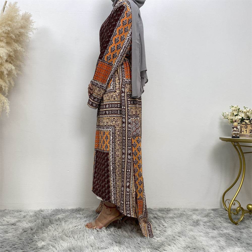 Loose Plus Size Paris Beads Retro Long Sleeve Robe - Mubimart