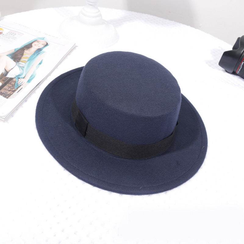 Flat Top Retro British Big Brim Fedora Hat Street Leisure - Mubimart