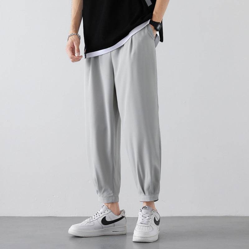 Drawstring Pants Summer Casual Ice Slik Trousers Jogger Hiking Sports Pants Men - Mubimart