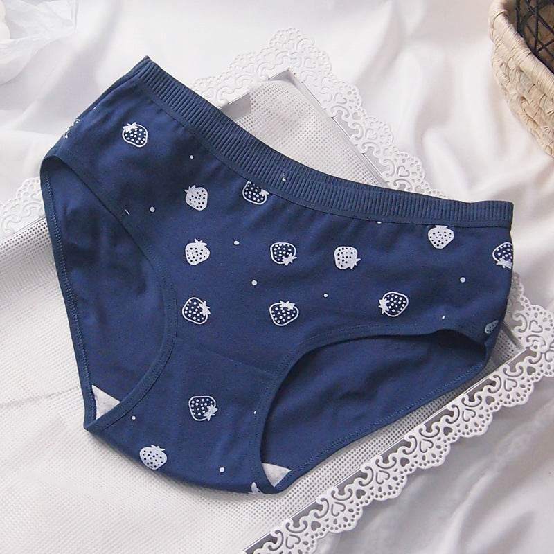 Japanese Style Purplish Blue Strawberry Underwear 5 Pack Women - Mubimart
