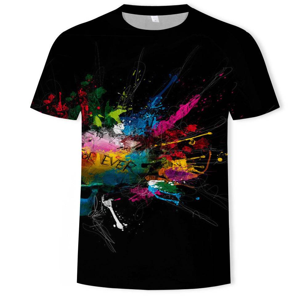 Mens Fashion Casual Digital Print Crew Neck T-shirt - Mubimart