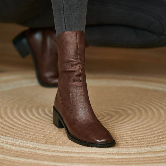 Women's Square Toe Pleated Western Cowboy Boots - Mubimart