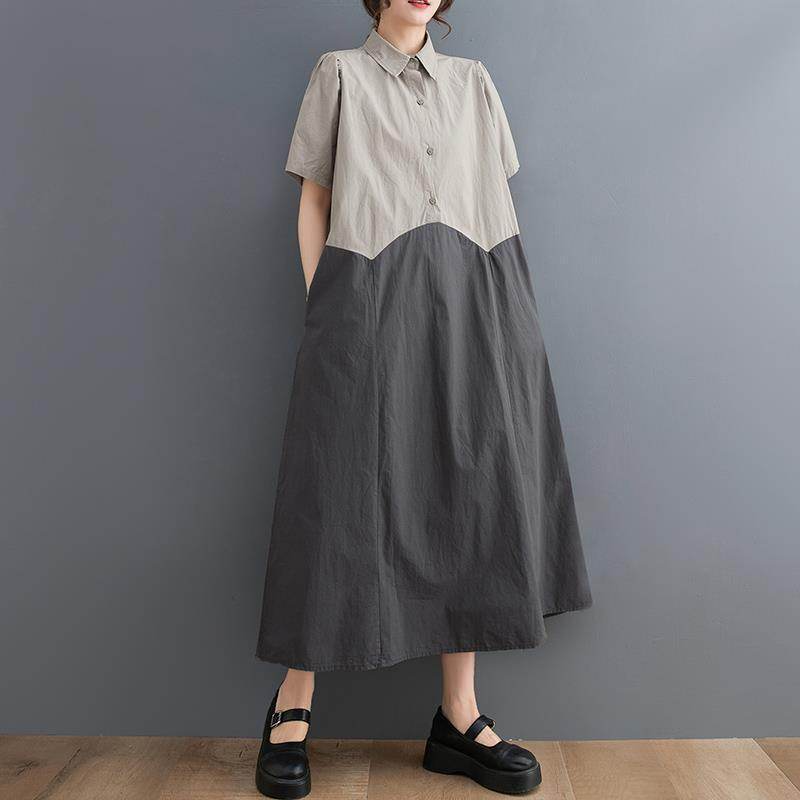 Women's Loose Plus Size Stitching Casual Shirt Dress - Mubimart