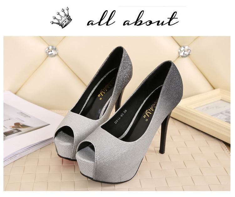 Stiletto Waterproof Shallow Mouth Fish Mouth Pumps - Mubimart