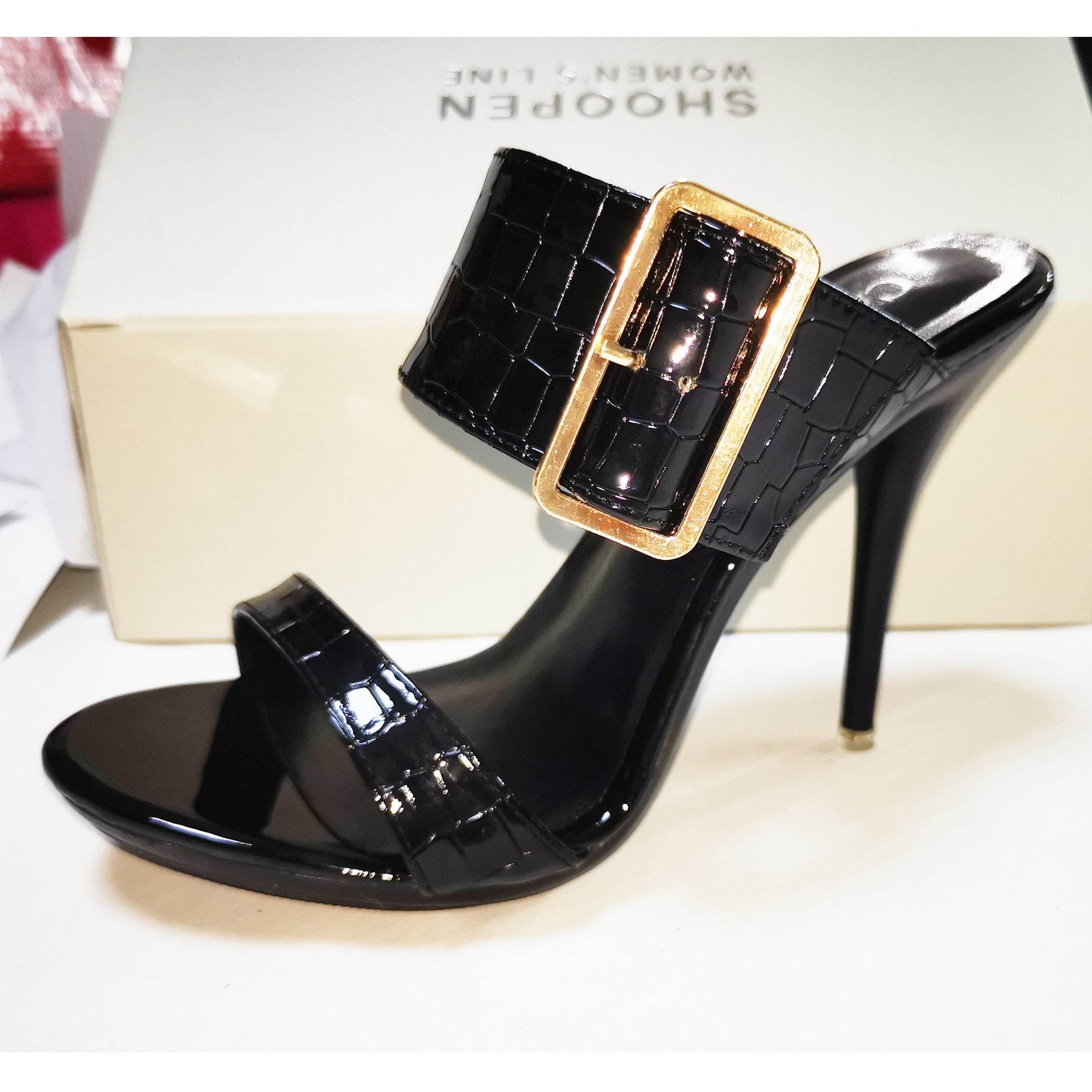 Fashionable Color Snake Pattern Square Buckle Sandal - Mubimart