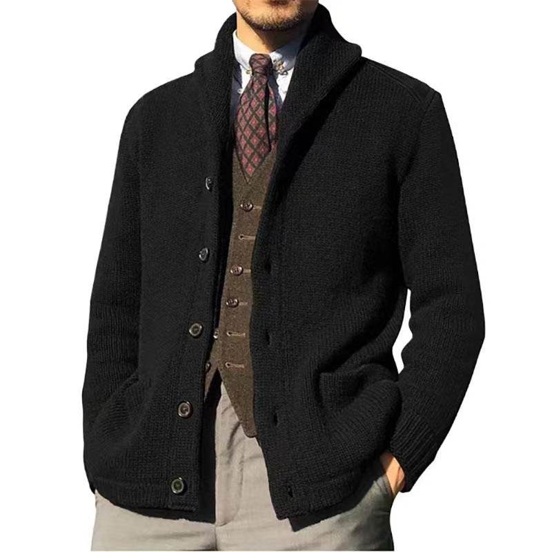 Mens Shawl Collar Cardigan Sweater Cable Knitted Open Front Button Down Ribbed Knitwear Outwear With Pockets - Mubimart