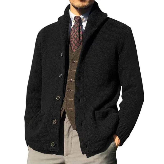 Mens Shawl Collar Cardigan Sweater Cable Knitted Open Front Button Down Ribbed Knitwear Outwear With Pockets - Mubimart
