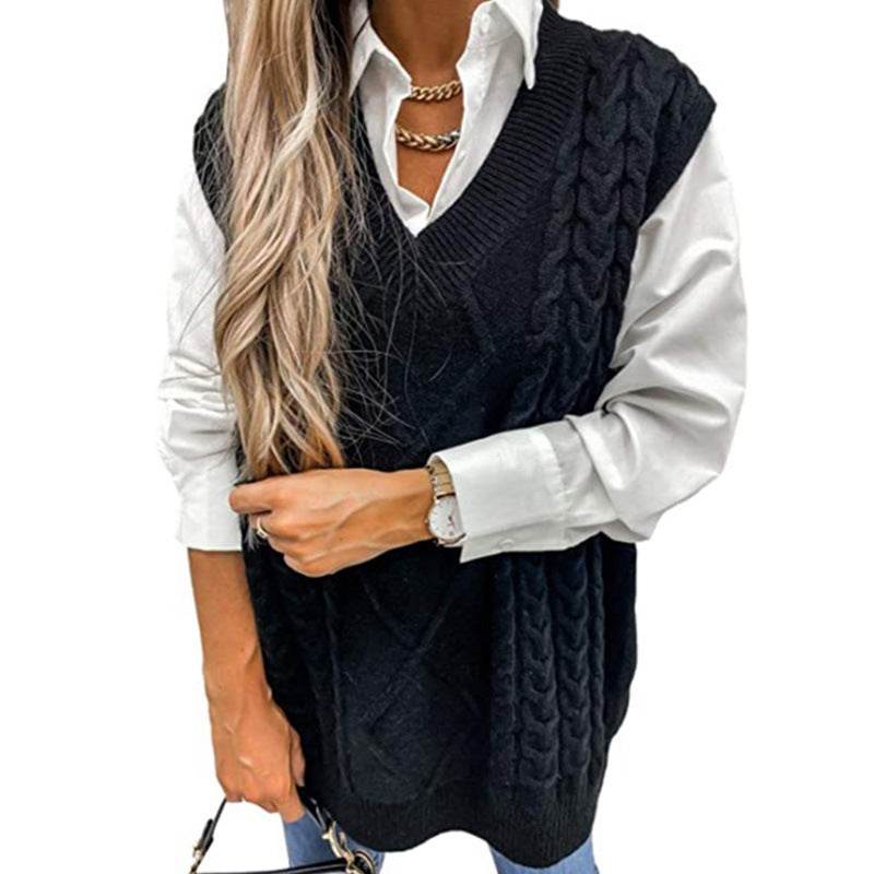 Sweater Vest Women's Vest V-neck Sleeveless - Mubimart