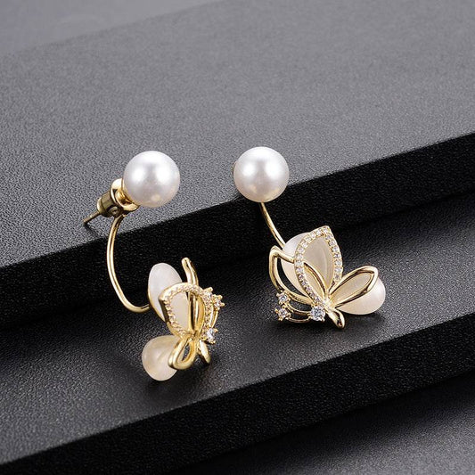 Opal Butterfly Stud Earrings Women - Mubimart