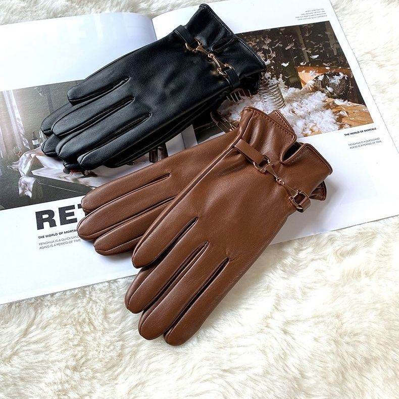 Gloves Women's Winter Warm Plus Fleece Gloves PU - Mubimart