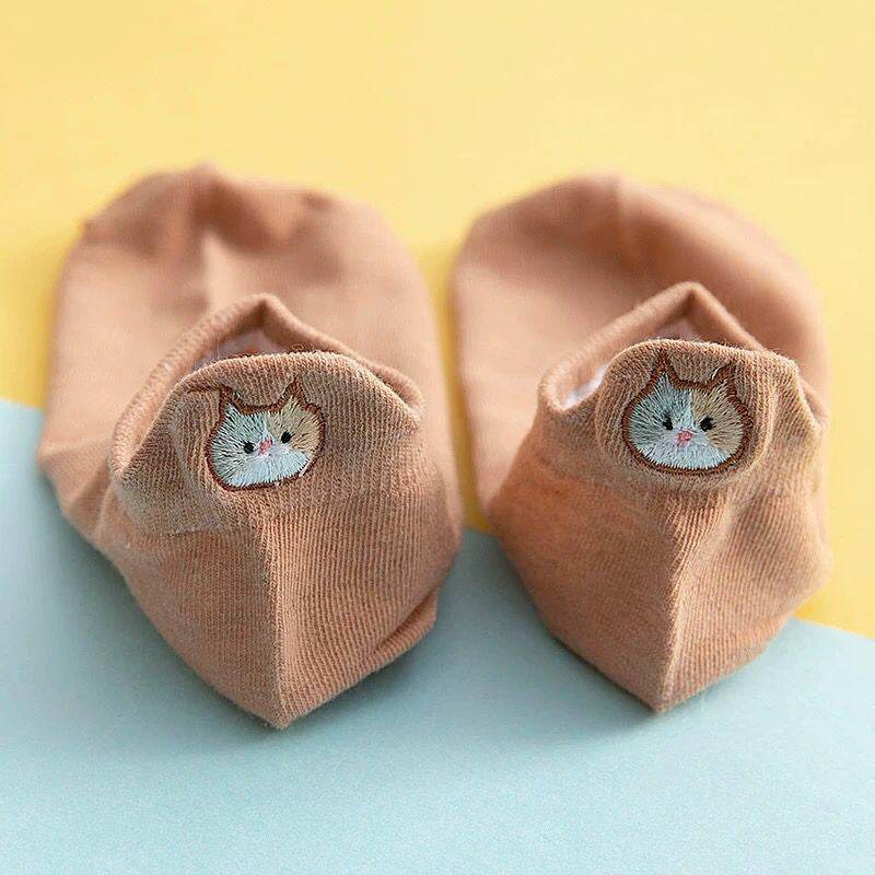 Socks Women's Socks Low Top Shallow Mouth Cotton Cute Japanese Style Cartoon Three-dimensional Heel Cat Boat Socks Spring And Summer Isn Fashion - Mubimart