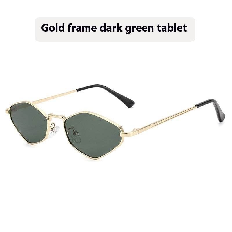 Cat Eye Metal Sunglasses Female Personality Polygon European And American Ins Small Frame - Mubimart