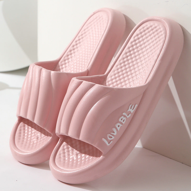 Summer Stripe Letter Design Home Slippers Thick Sole Non-slip Floor Bathroom Slipper For Women Men House Shoes - Mubimart -  