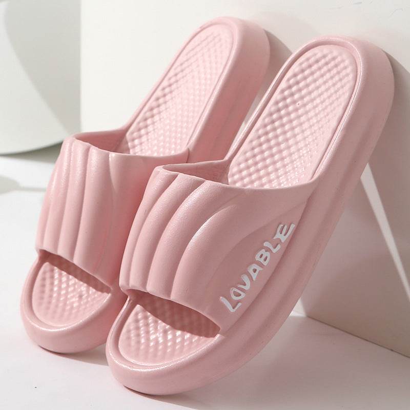 Summer Stripe Letter Design Home Slippers Thick Sole Non-slip Floor Bathroom Slipper For Women Men House Shoes - Mubimart