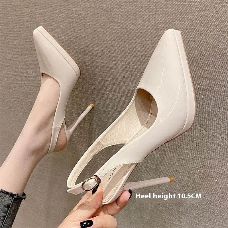 Pointed-toe Stiletto Shoes Sexy Super High Heel Toe Cap Slingback Sandals - Mubimart