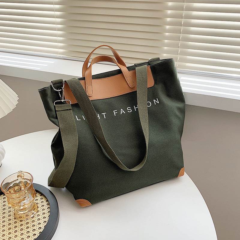 Canvas Shoulder Bag Women Ins Fashion Messenger Crossbody Bags Large Capacity Totes Handbag - Mubimart