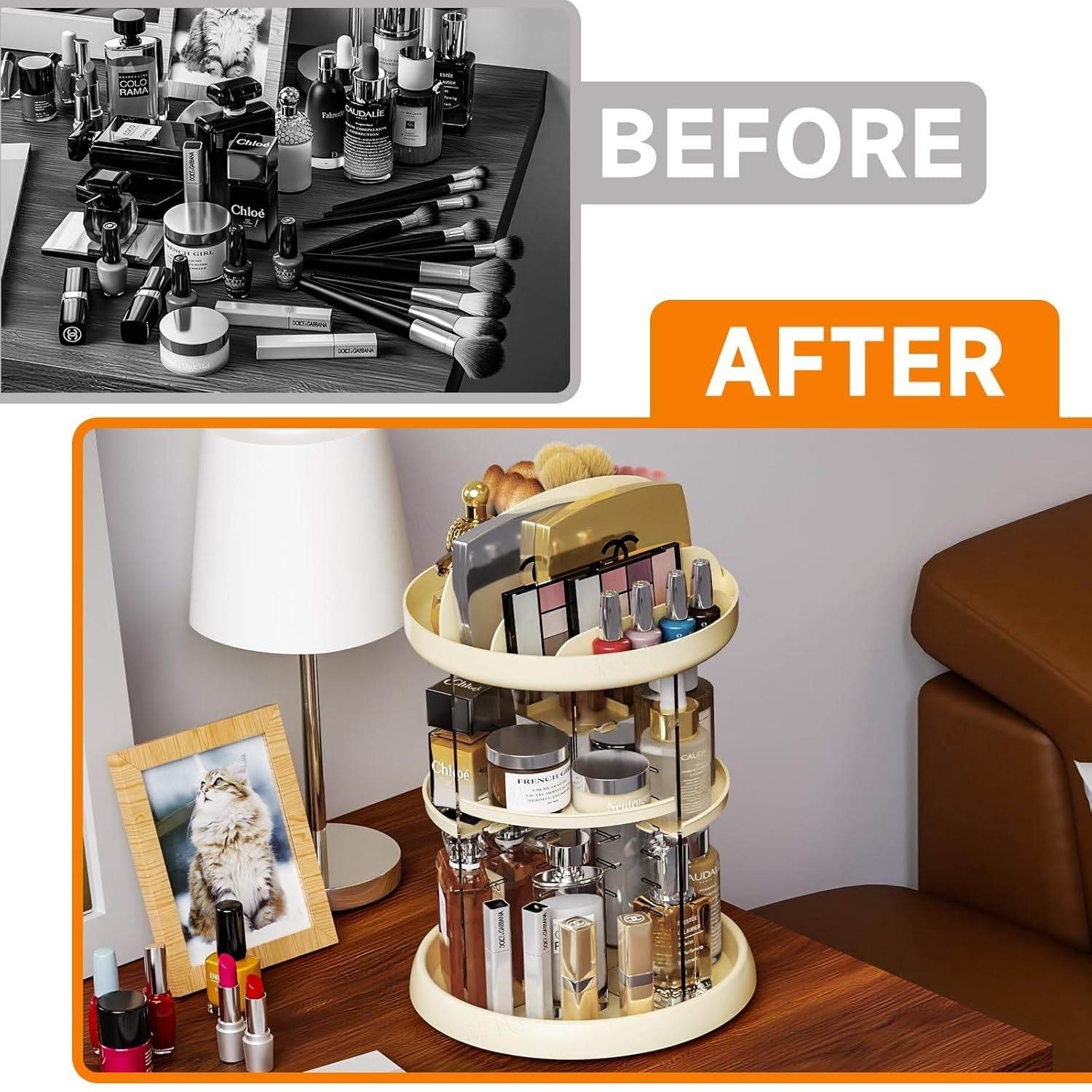 360 Rotating Makeup Organizer For Vanity Storage Adjustable Spinning Beauty And Skincare Organizer,Clear Acrylic Carousel Cosmetic Display Cases,Bathroom Counter Lazy Susan Skin Care Holder - Mubimart
