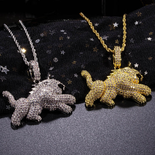 Hip Hop Full Zircon Mens Necklace Leopard Pendant - Mubimart