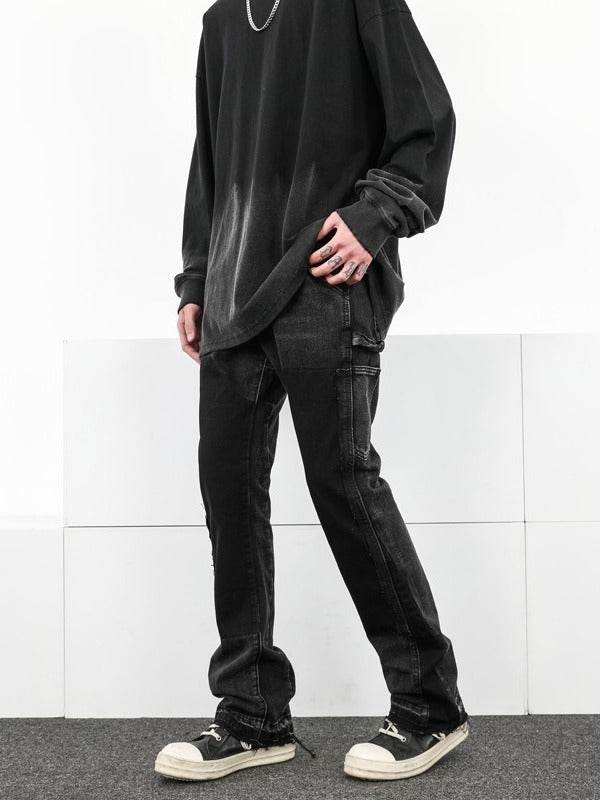 Black Bootcut Raw Hem Jeans Male - Mubimart