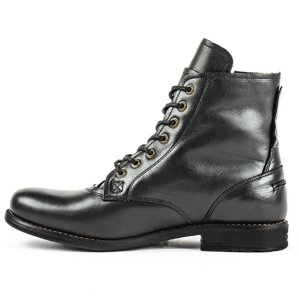 Men Cowboy Boots Retro Lace-up Martin Boot Round Toe Low Heel Shoes - Mubimart