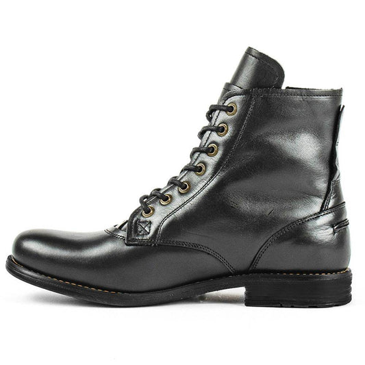 Men Cowboy Boots Retro Lace-up Martin Boot Round Toe Low Heel Shoes - Mubimart
