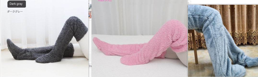 Over Knee High Fuzzy Long Socks Winter Warm Cold Leg Knee Joint Cold-proof Stockings Home Floor Sleeping Socks - Mubimart