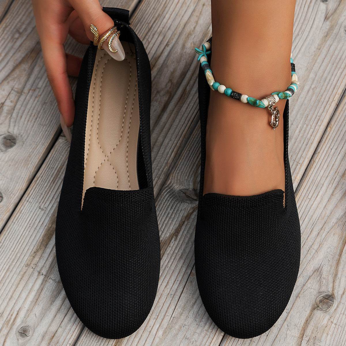 Slip-on Leopard Print Round Toe Flat Bottom Work Shoes - Mubimart