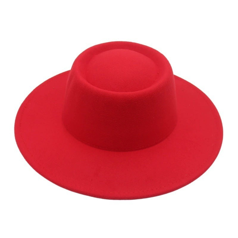 Retro Fedora 8cm Wide Brim Solid Color Concave-convex Dome Woolen Hat