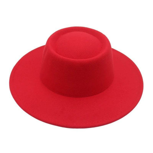 Retro Fedora 8cm Wide Brim Solid Color Concave-convex Dome Woolen Hat - Mubimart