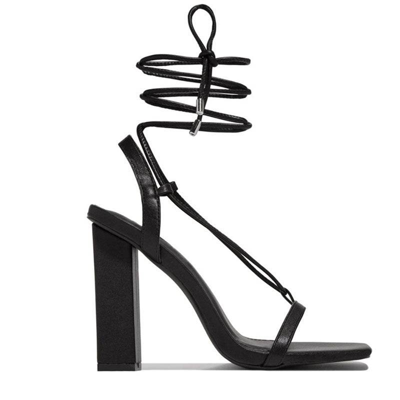 Women's Square Toe High Heel Strappy Sandals - Mubimart