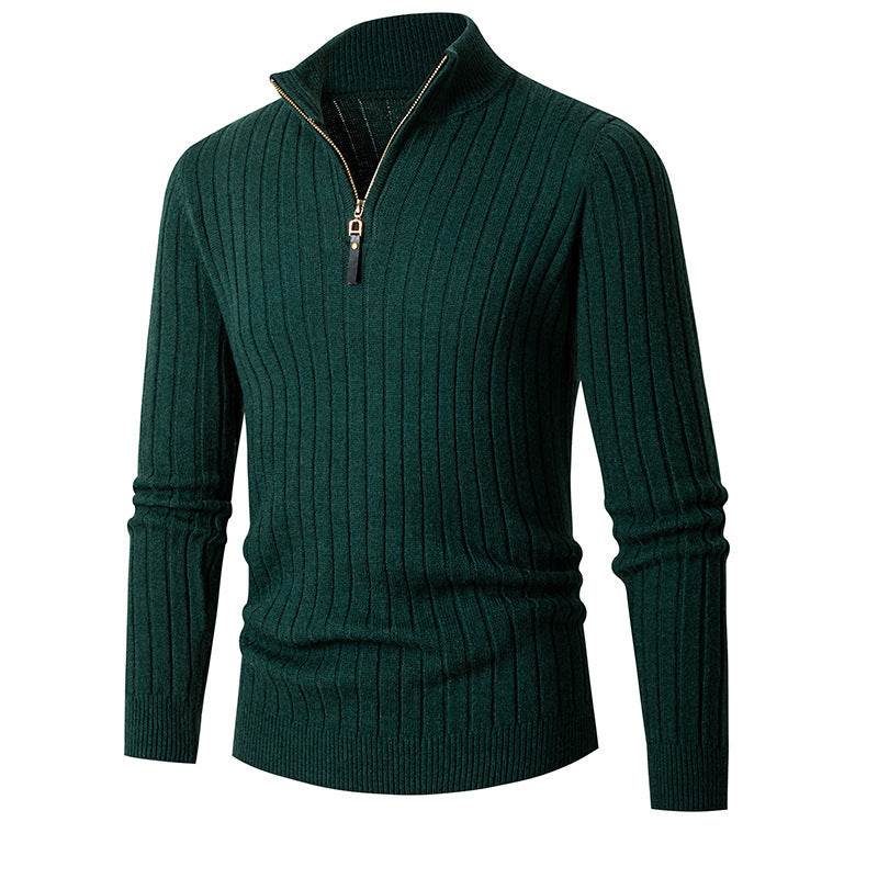 Men's Long-sleeved Half-turtleneck Zip-up Sweater - Mubimart