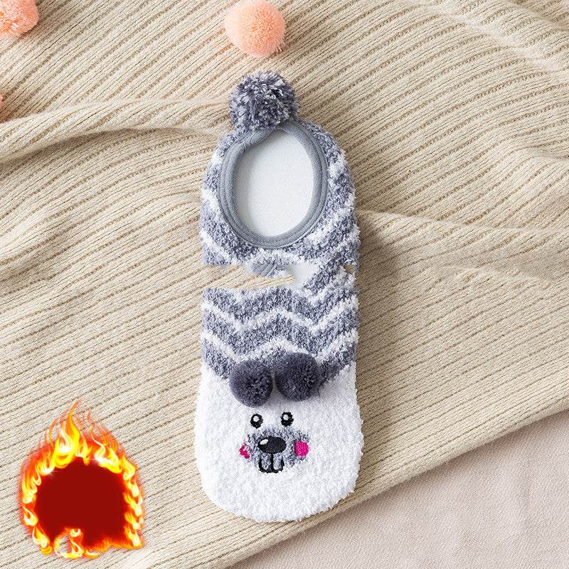 Half-sided Fleece Boat Socks Month Shoes And Socks Embroidery Dot Glue - Mubimart
