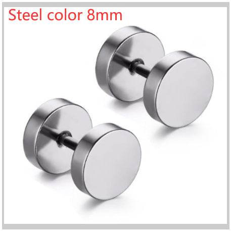 8MM Stainless Steel Earrings Women Men Gold Silver Black Barbell Ear Stud Piercing Earring Tunnel Punk Gothic Jewelry - Mubimart