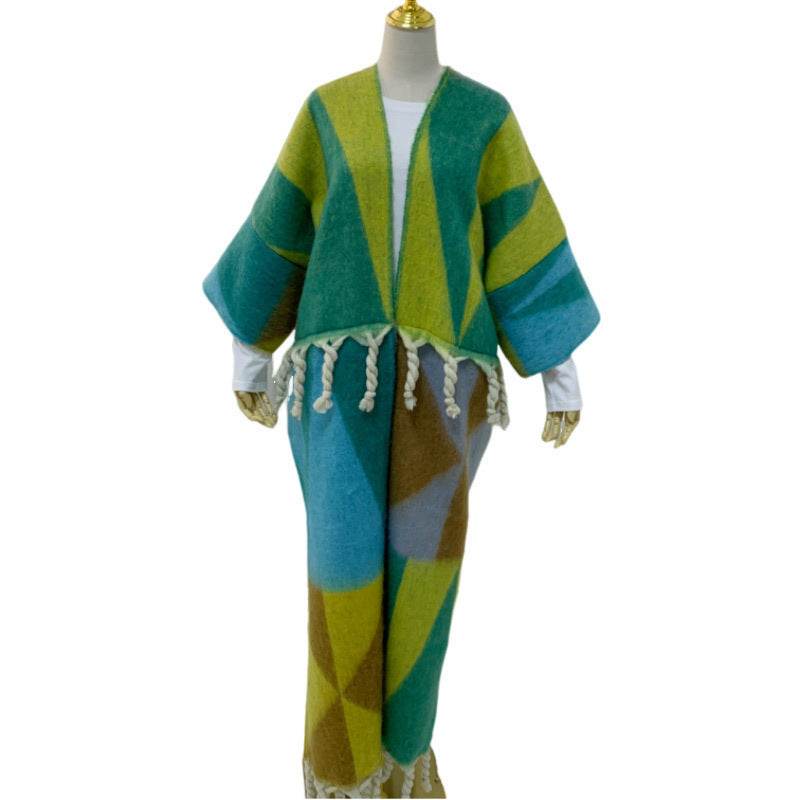 RETRO Geometric Double-sided Color Matching Robe For Women - Mubimart