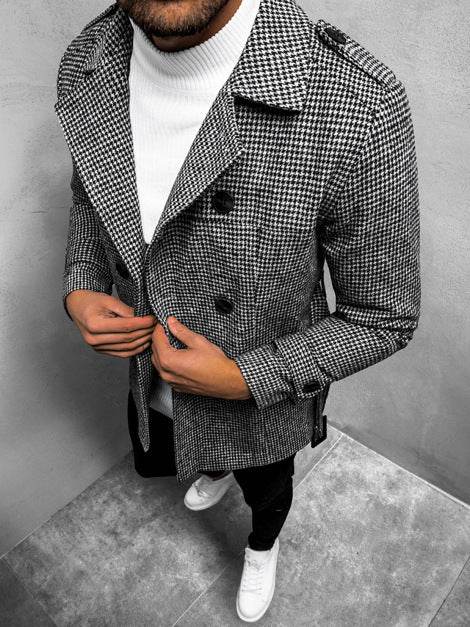 Men's Trench Coat Striped Double-breasted Mid-length Trench Coat Trendy Fashionable - Mubimart