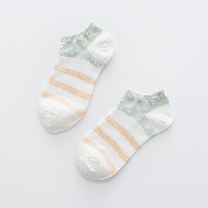 Star Stripe Breathable Low-cut Invisible Cotton Socks - Mubimart -  