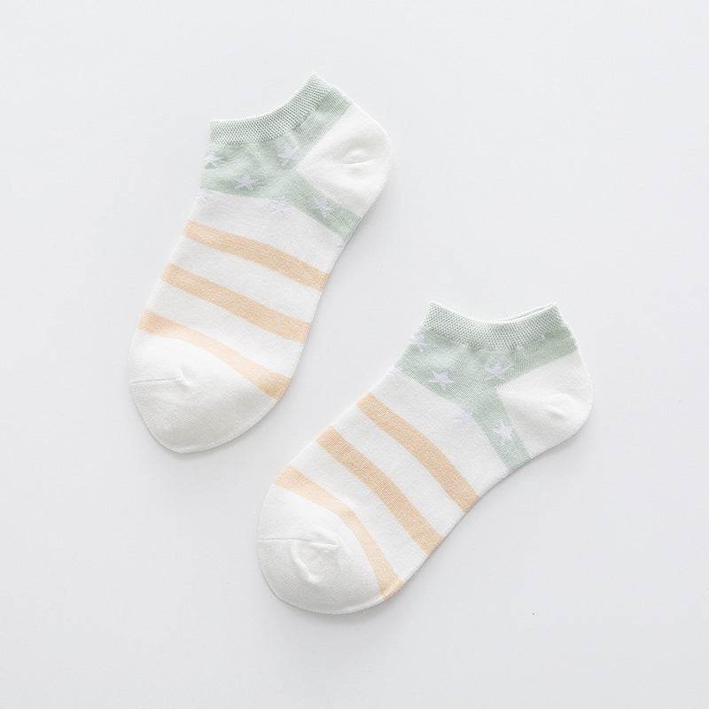 Star Stripe Breathable Low-cut Invisible Cotton Socks - Mubimart