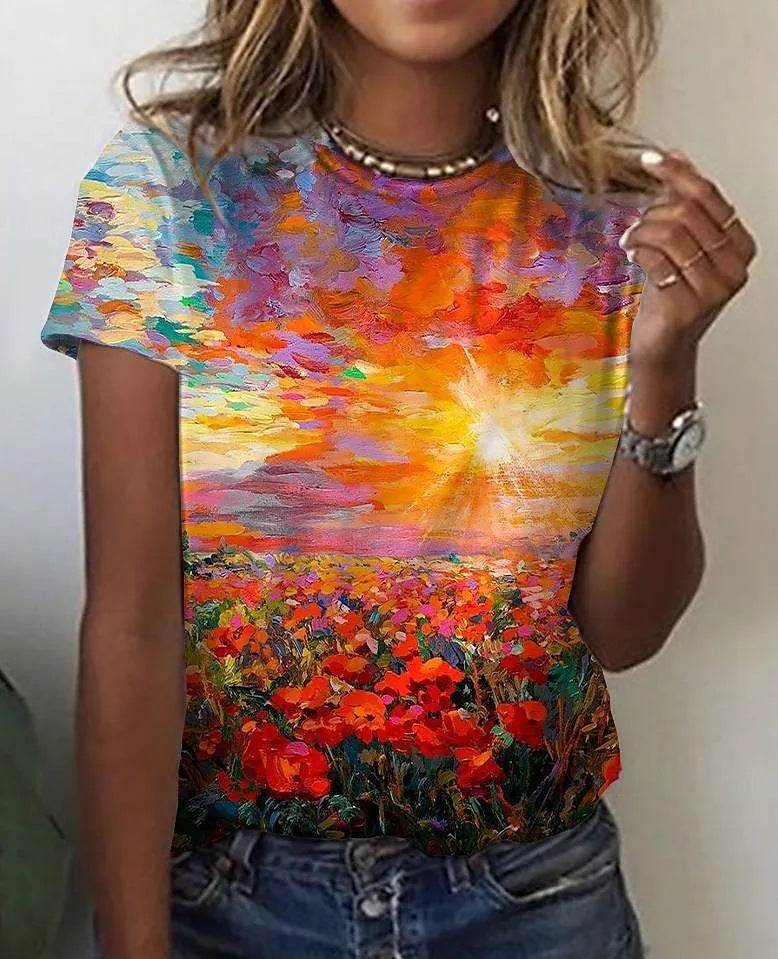 Printed Casual T-shirt For Women - Mubimart