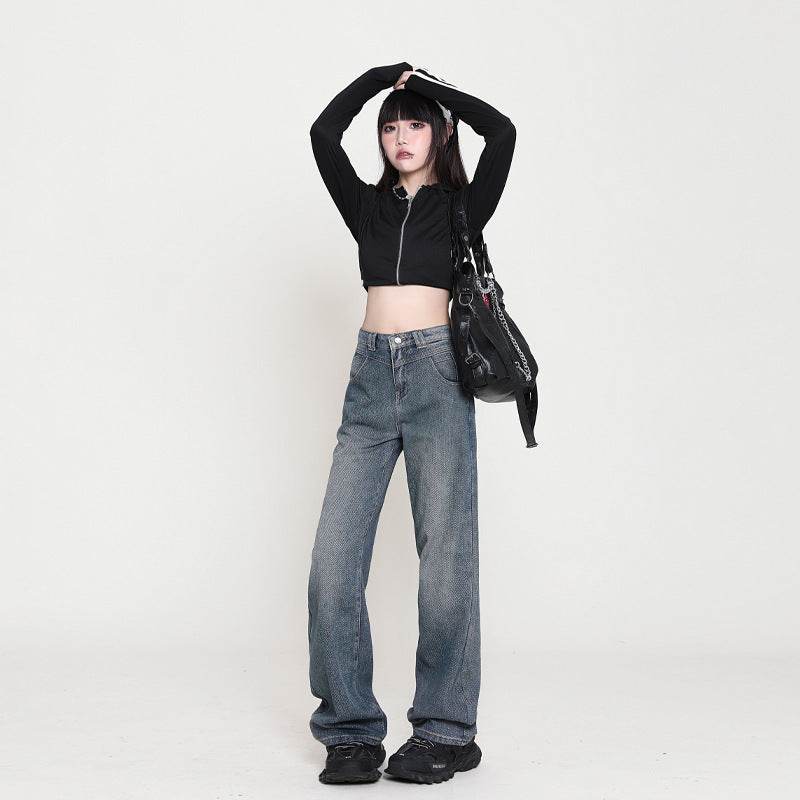 Nostalgic High Waist Wide Leg Jeans For Women - Mubimart