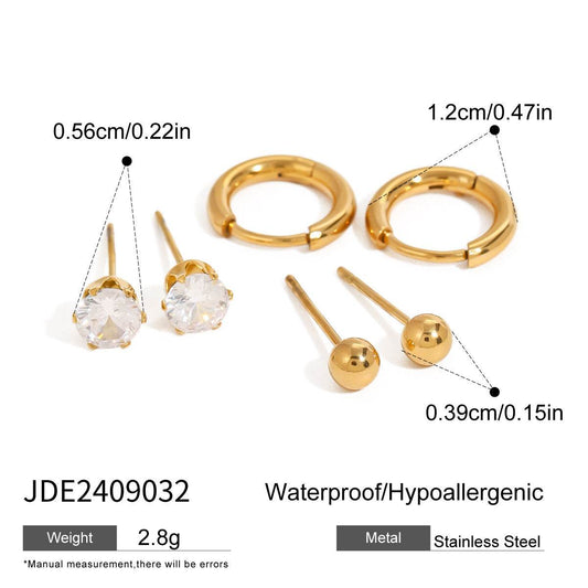 Three Pairs Of Stainless Steel Hoop Earrings For Women - Mubimart