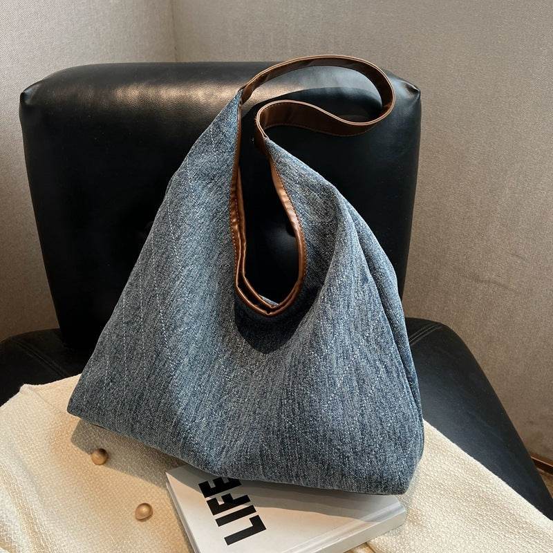 Denim Canvas Bucket Bag Fashion Large Capacity Shoulder Bags For Women Tote Handbag Female Shopping Bags - Mubimart