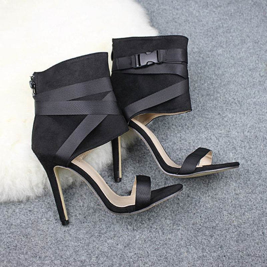 Open Toe Fashion Style Woven Buckle Stiletto Heels Peep Toe Women's Shoes - Mubimart