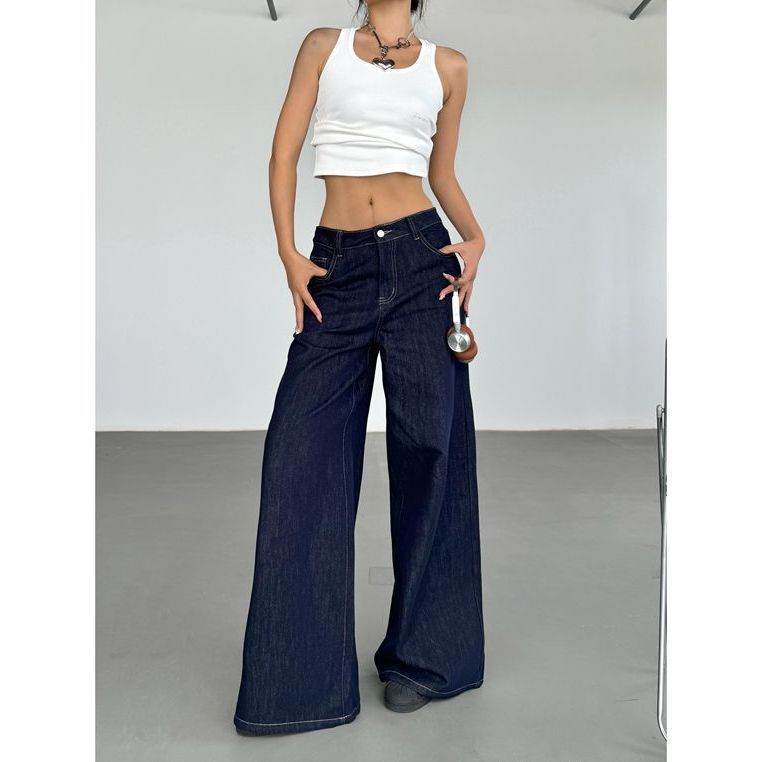Fashion American Retro Wide Leg Jeans For Women - Mubimart