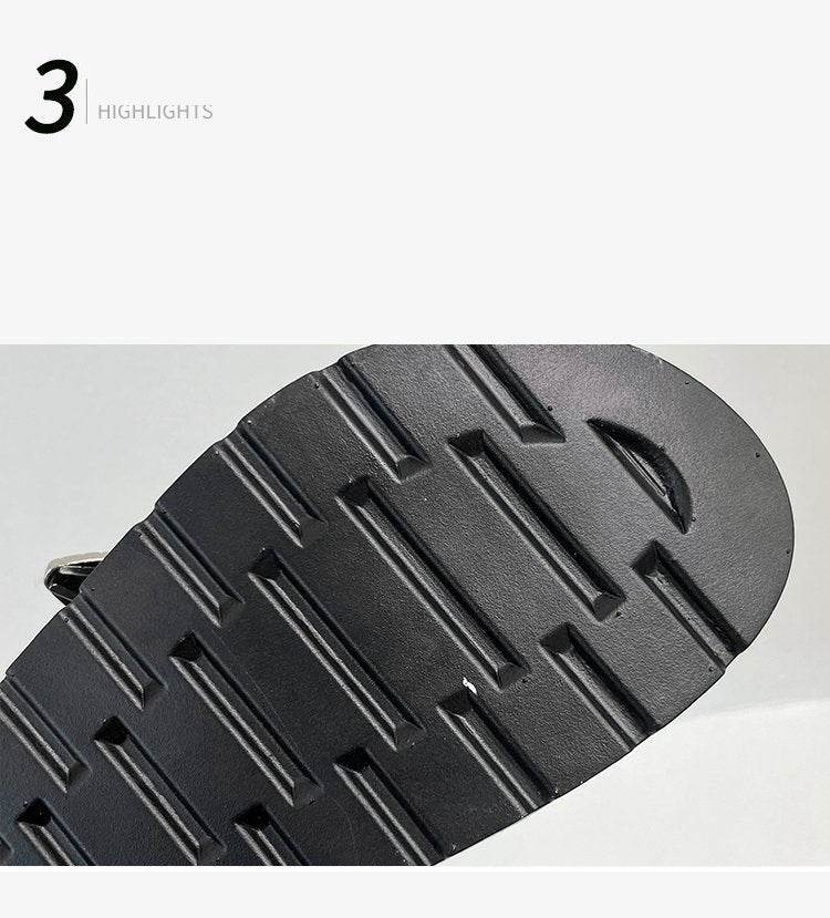 Toe Cap Semi Slipper New British Retro Platform Rivet Flat Shoes - Mubimart