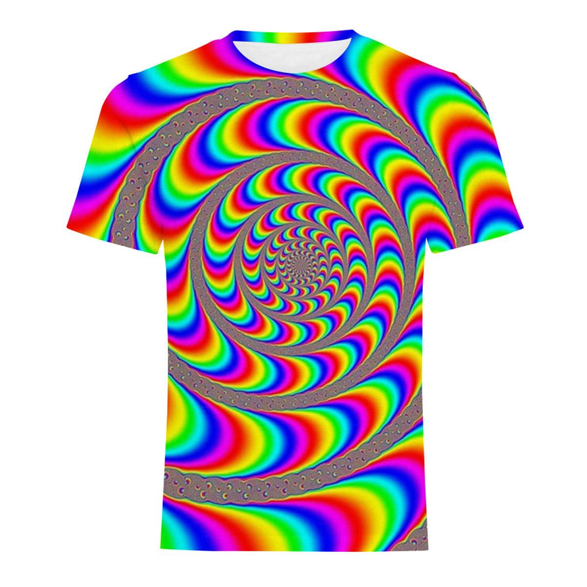 Mens Fashion Casual Digital Print Crew Neck T-shirt - Mubimart