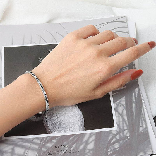 Sterling Silver Vintage Charm Bracelet Bangle For Women - Mubimart