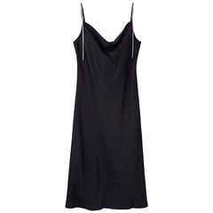 Silk Satin Slip Dress Feminine Waist - Mubimart -  